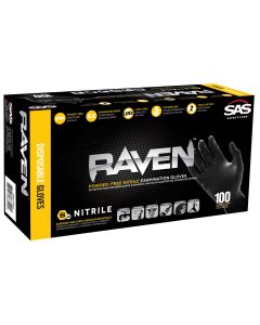 SAS RAVEN Powder-Free Black Nitrile Disposable Gloves CASE (10 BOXES)